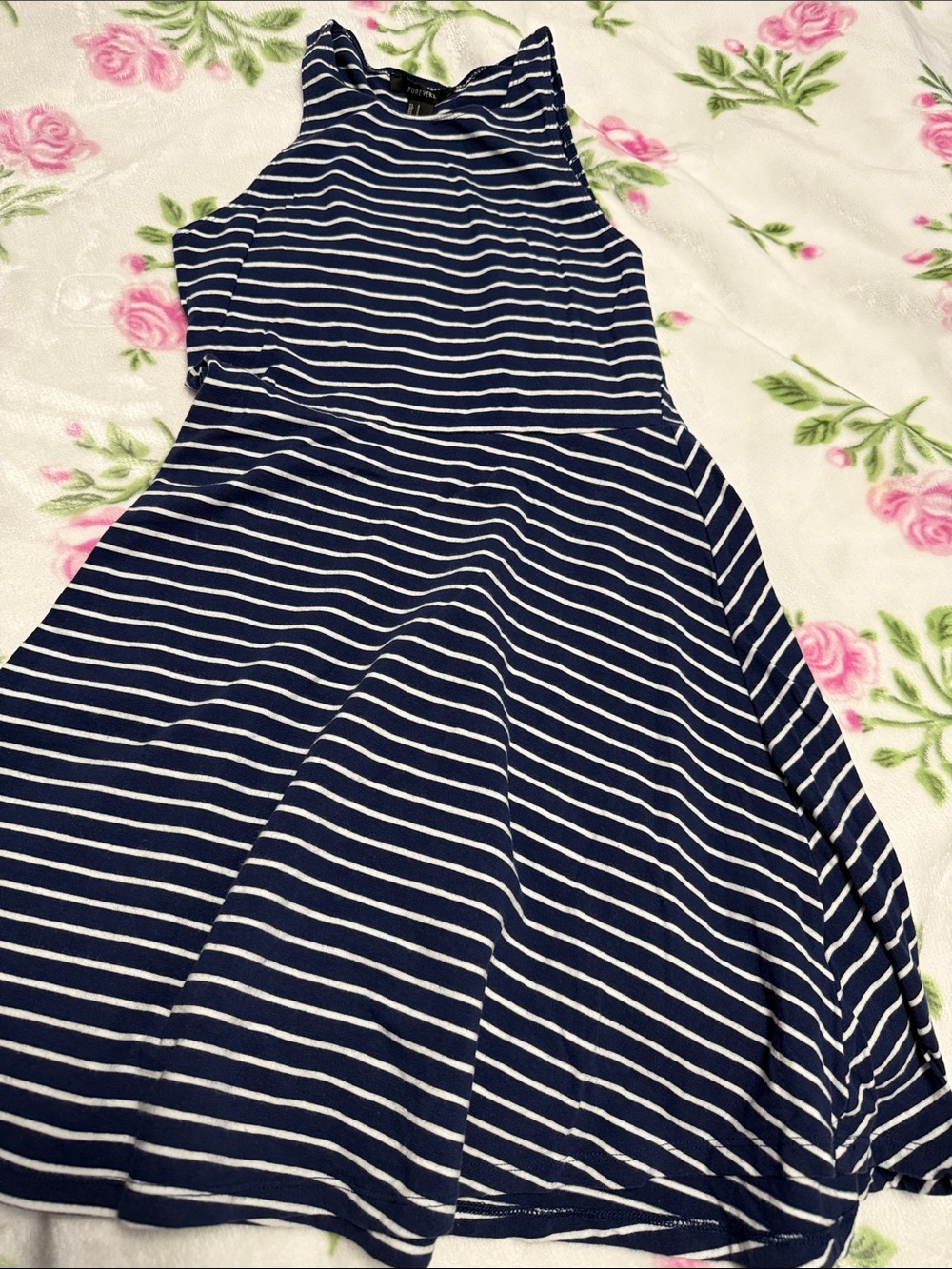 Forever 21 Navy and White Striped Sleeveless Skater Dress